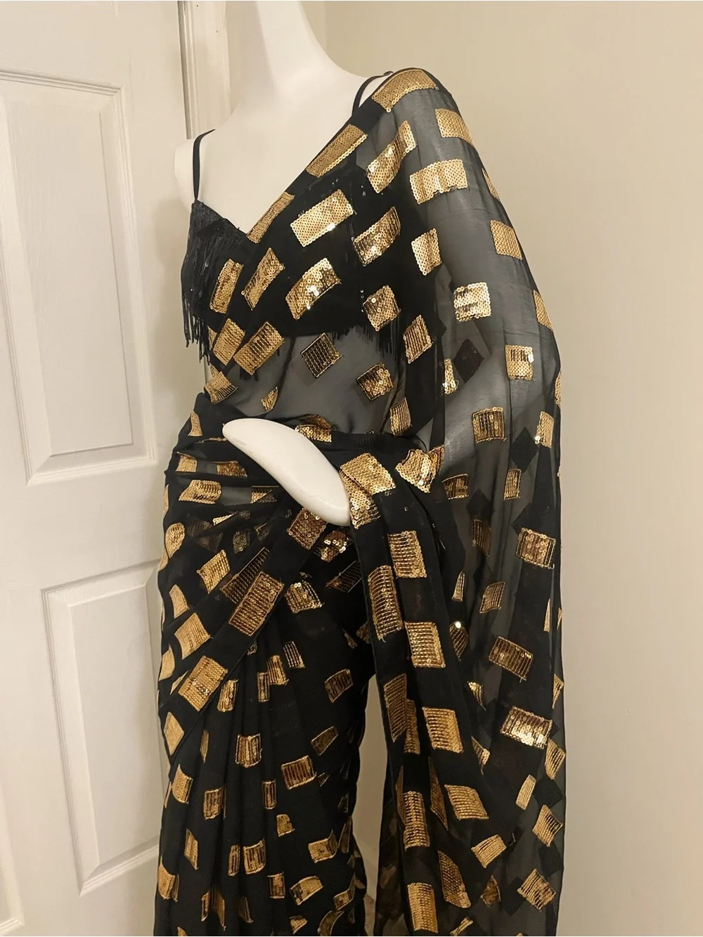 Party Sequin Wrap Dress - Black and Gold